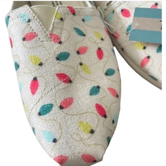 Toms Christmas Lights 6 White Cream Holiday Slip On Shoes Alpargatas - Picture 2 of 4